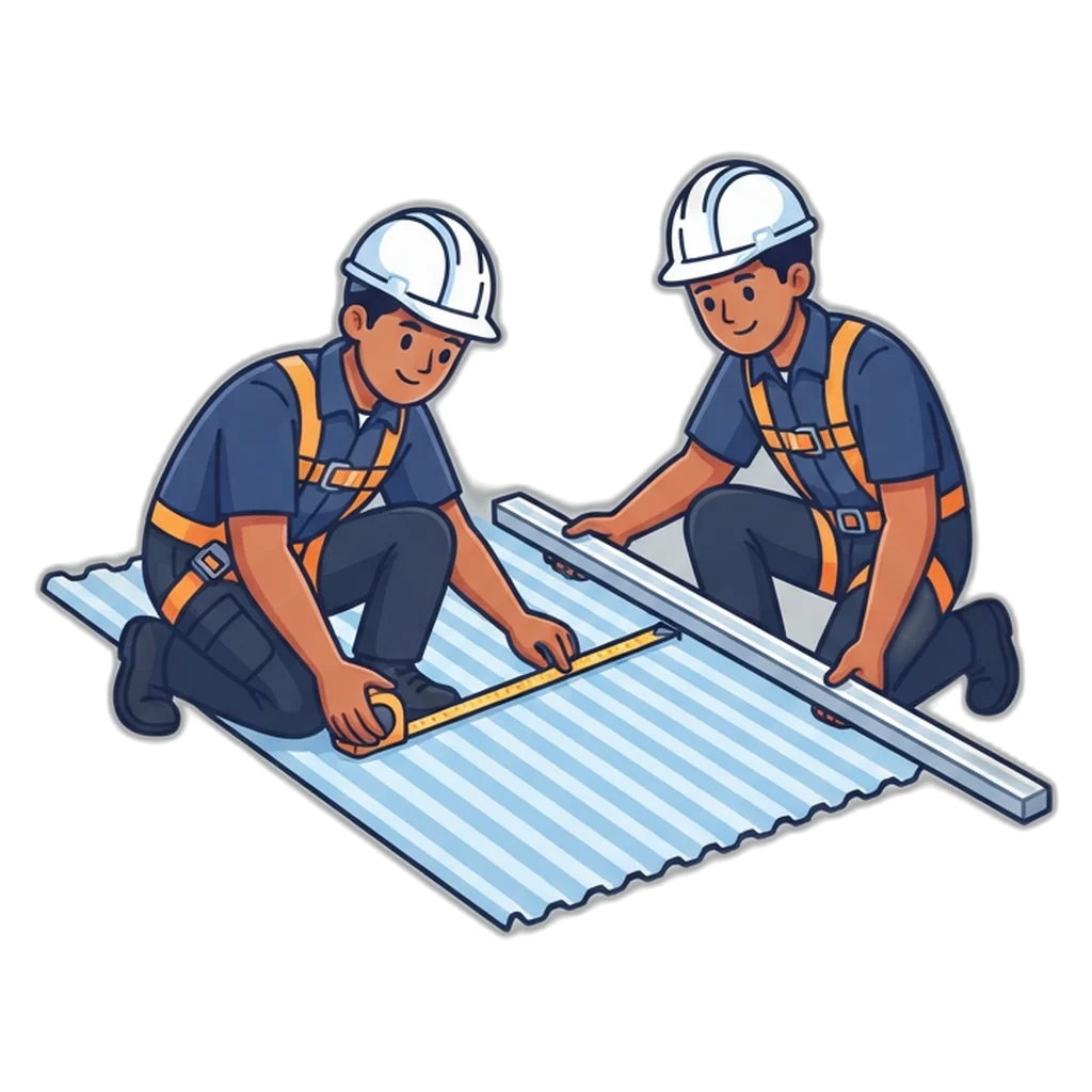 Electricians measuring a metal roof during a solar site assessment in the Philippines