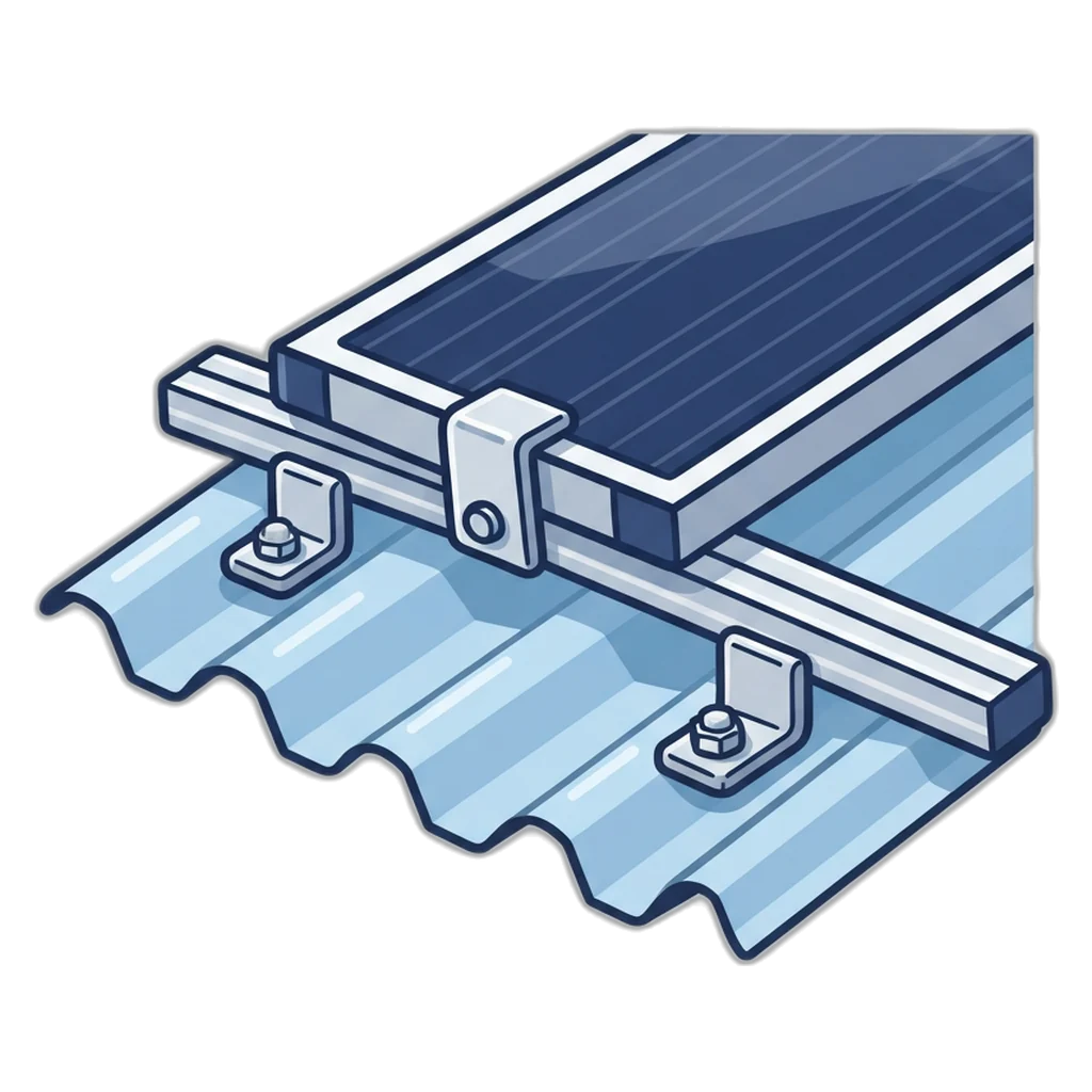 Solar panel rails and clamps fixed to a corrugated metal roof built for typhoon winds