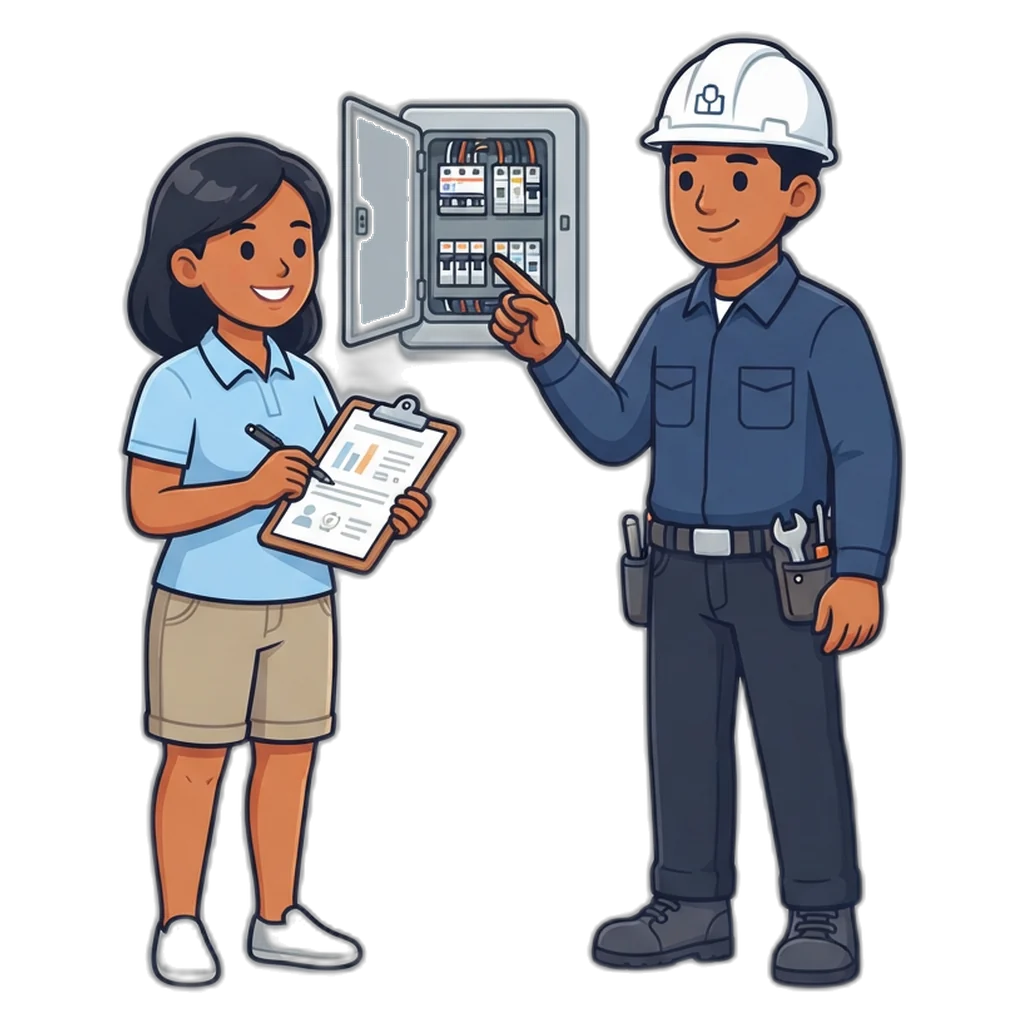 Electrician showing a homeowner the labeled backup panel during commissioning