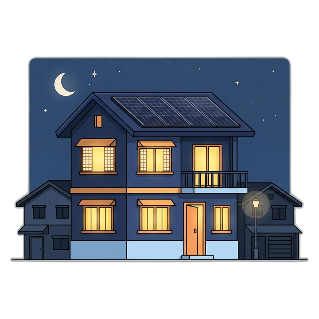 Philippine home with its lights on at night while the neighboring houses are dark during a brownout