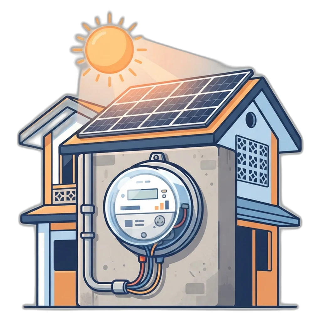 Net metering Philippines setup: bidirectional meter on a house wall below rooftop solar panels