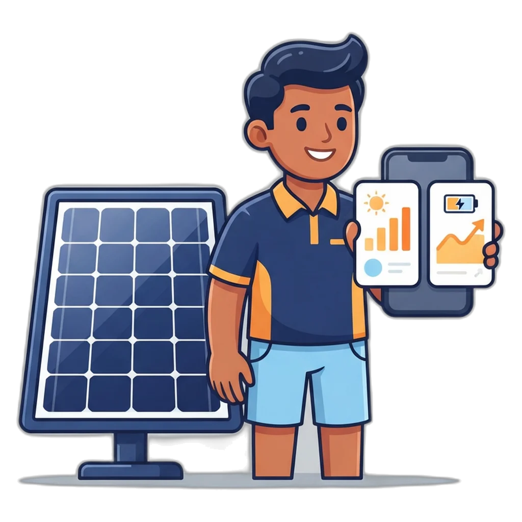 Homeowner comparing solar panel price Philippines quotes on a phone beside a rooftop solar panel